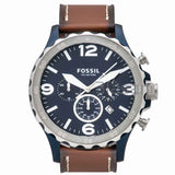 Fossil JR1504 Men's Nate Stainless Steel Quartz Brown Leather Chronograph Watch 50mm