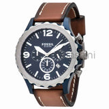 Fossil JR1504 Men's Nate Stainless Steel Quartz Brown Leather Chronograph Watch 50mm