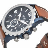 Fossil JR1504 Men's Nate Stainless Steel Quartz Brown Leather Chronograph Watch 50mm