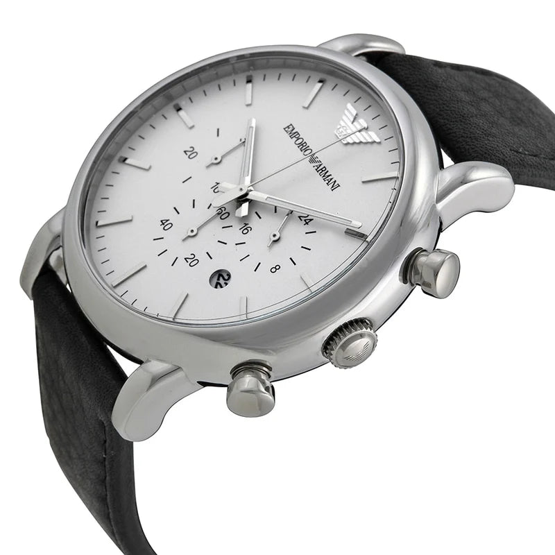 Emporio Armani AR1807 Men's Chronograph Stainless Steel Black Leather Watch 43mm