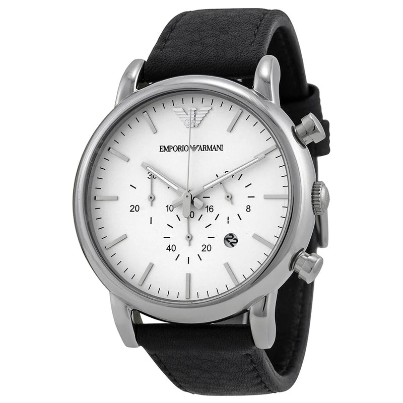 Emporio Armani AR1807 Men's Chronograph Stainless Steel Black Leather Watch 43mm