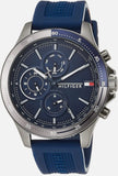 Tommy Hilfiger 1791721 Men's Gray Case Blue Silicone Band Blue Dial Watch 46mm