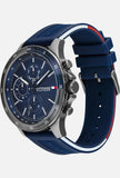 Tommy Hilfiger 1791721 Men's Gray Case Blue Silicone Band Blue Dial Watch 46mm