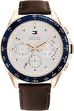 Tommy Hilfiger 1791966 Men's Brown Leather Strap Multifunction White Dial 46mm