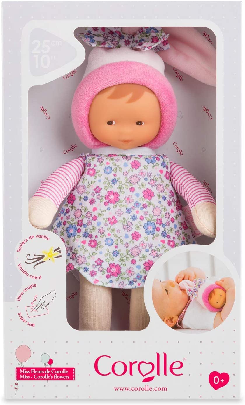 Corolle - Miss Corolle's Flowers - Mon Doudou Soft-body Baby Doll with Vanilla Scent, 9.5" for Ages 0 Months +, Pink
