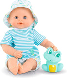 (OPEN BOX) Corolle Bebe Bath Marin - 12” Boy Baby Doll with Rubber Frog Toy, Safe for Water Play in The Bathtub or Pool, Poseable Soft Body with Vanilla Scent, for Kids Ages 18 Months and Up, Aqua