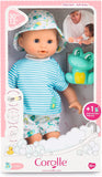 (OPEN BOX) Corolle Bebe Bath Marin - 12” Boy Baby Doll with Rubber Frog Toy, Safe for Water Play in The Bathtub or Pool, Poseable Soft Body with Vanilla Scent, for Kids Ages 18 Months and Up, Aqua