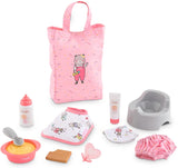 (OPEN BOX) Corolle - Large Accessories Set for Mon Premier Poupon 12" Baby Dolls, 11-piece set includes Bottle, Bib, Diaper, Potty, Pacifier, Tote Bag and more