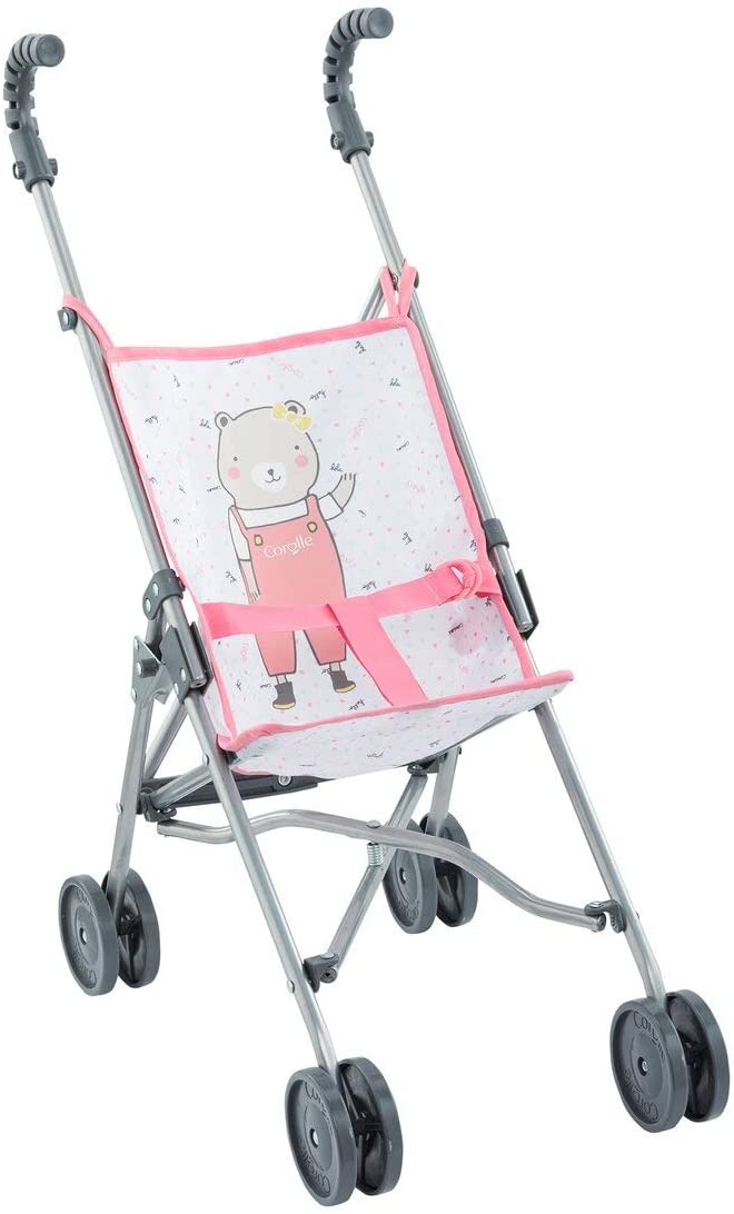 Corolle Umbrella Baby Doll Stroller - for Mon Grand Poupon 14" and 17" Dolls, Folding with 2 Locking Points for Safety, Pink (9000140720)