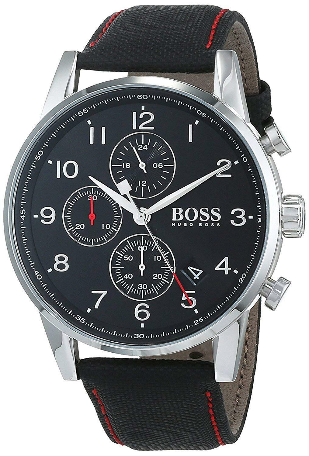 Hugo Boss Original 1513535 Men's Navigator Classic Black Calfskin Watch 44mm