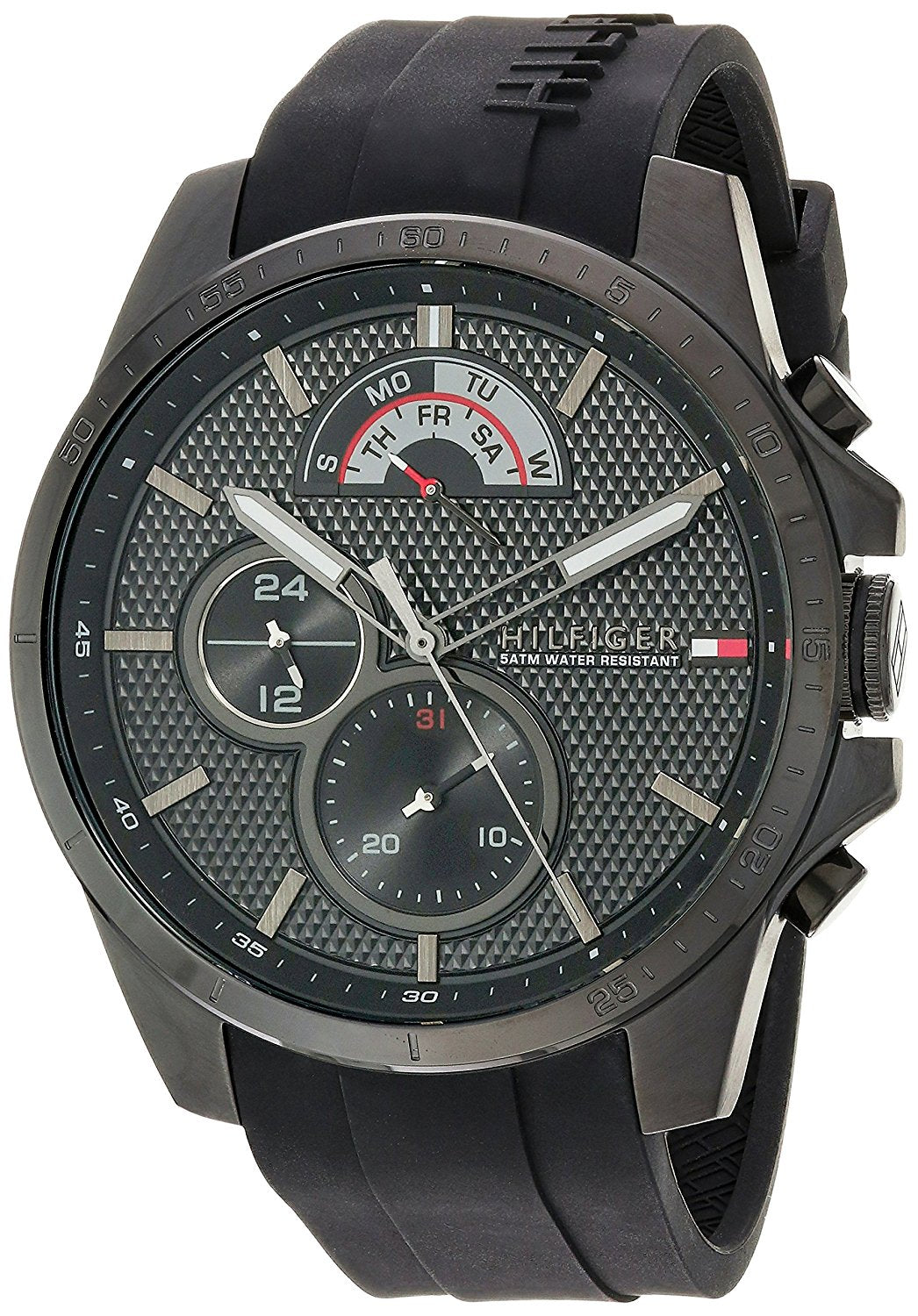 Tommy Hilfiger 1791352 Men's Black Silicone Band Watch 46mm