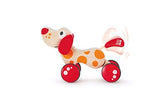 Walk-A-Long Puppy Wooden Pull Toy by Hape | Award Winning Push Pull Toy Puppy For Toddlers Can Sit, Stand and Roll. Rubber Rimmed Wheels for Easy Push and Pull Action, Red , Red/Orange