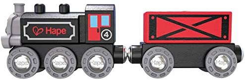 Hape Steam-Era Freight Train | Classic Black & Red Children’s Locomotive Toy With Unloadable Freight Wagons, L: 9.4, W: 1.3, H: 1.9 inch