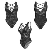 Besame Women Babydoll One Piece Cross Back Lace Deep V Bodysuit Teddy Underwear Sexy Lingerie