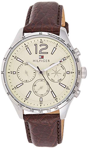 Tommy Hilfiger Men's Casual Stainless Steel Quartz Watch with Leather Strap, Brown, 20 (Model: 1791467)