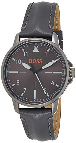 BOSS Orange Men's Chicago Stainless Steel Quartz Watch with Leather Calfskin Strap, Grey, 19.5 (Model: 1550061)