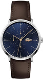Lacoste Stainless Steel Quartz Watch with Leather Strap, Brown, 19.5 (Model: 2010976)