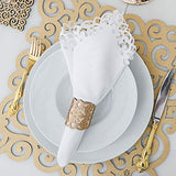 BLASANI Mijal Gleiser Laser Cut Design Napkin Rings Covered in Synthetic Silk and Laser Cut Design Linen Polyester Dinner Napkins Stain Resistant Set of 6