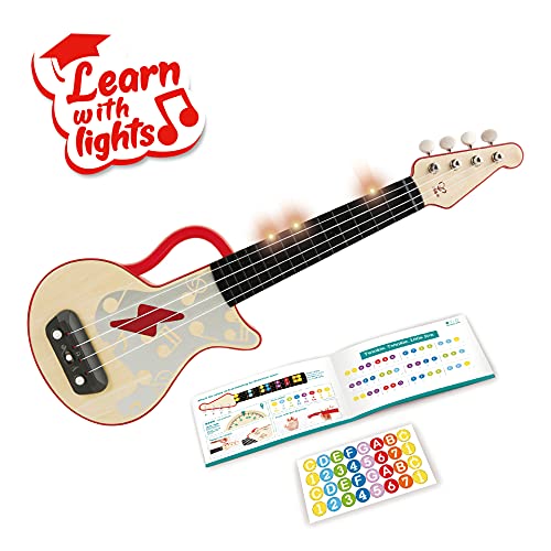 (OPEN BOX) Hape Learn with Lights Electronic Ukulele Red | Leaning and Band Mode | Musical Instrument