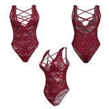 Besame Women Babydoll One Piece Cross Back Lace Deep V Bodysuit Teddy Underwear Sexy Lingerie