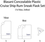 BLASANI Concealable Plastic Cruise Ship Rum Sneak Flask Kit Set (1x16oz, 2x8oz)