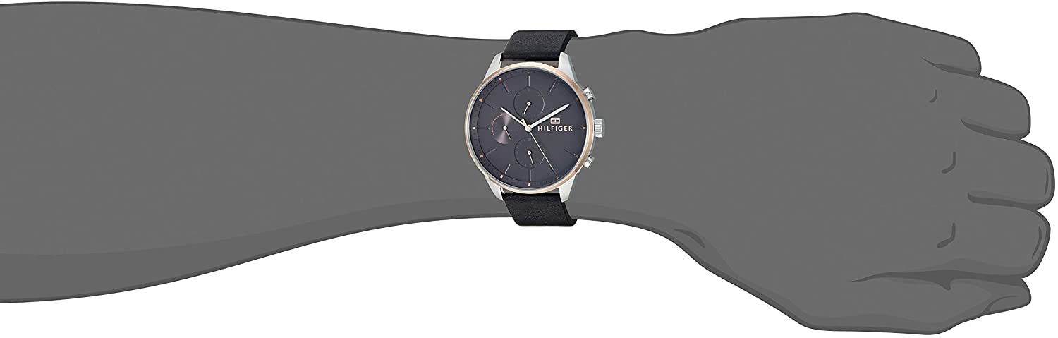Tommy Hilfiger Men's Casual Stainless Steel Quartz Watch with Leather Strap, Black, 20 (Model: 1791488)