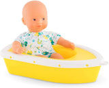 (OPEN BOX) Corolle Mini 8" Baby Bath Doll and Boat Set - Frog Pattern on Clothing, Safe for Water Play in Bath, Tub, Pool, for Ages 18 Months and Up,9000120250
