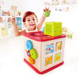 (OPEN BOX) Hape Friendship Wooden Activity Center Play Cube | 5-1 Learning Puzzle Toy for Toddlers | Five Sided Educational Maze Pepe & Friends