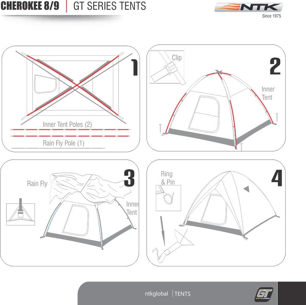 NTK Cherokee GT 8 to 9 Person 10 by 12 Foot Outdoor Dome Family Camping Tent 100% Waterproof 2500mm, Easy Assembly, Durable Fabric Full Coverage Rainfly