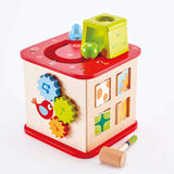 (OPEN BOX) Hape Friendship Wooden Activity Center Play Cube | 5-1 Learning Puzzle Toy for Toddlers | Five Sided Educational Maze Pepe & Friends