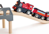 Hape Wooden Railway Battery Powered Engine No. 1 Kid's Train Set Red, White, Black, Blue, L: 3.7, W: 1.3, H: 1.9 inch