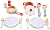 Hape Cook & Serve Set | 13 Piece Wooden Pretend Play Cooking Set with Accessories