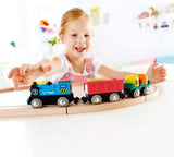Hape Battery Powered Engine Set | Colorful Wooden Train Set, Battery Operated Locomotive With Working Lamp Multi-color, L: 11.4, W: 1.4, H: 2 inch