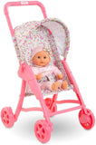 Corolle Baby Doll Stroller with Folding Canopy - Mon Premier Poupon Accessory fits 12" Dolls, for Kids Ages 18 Months and up,Pink/Floral,9000110810
