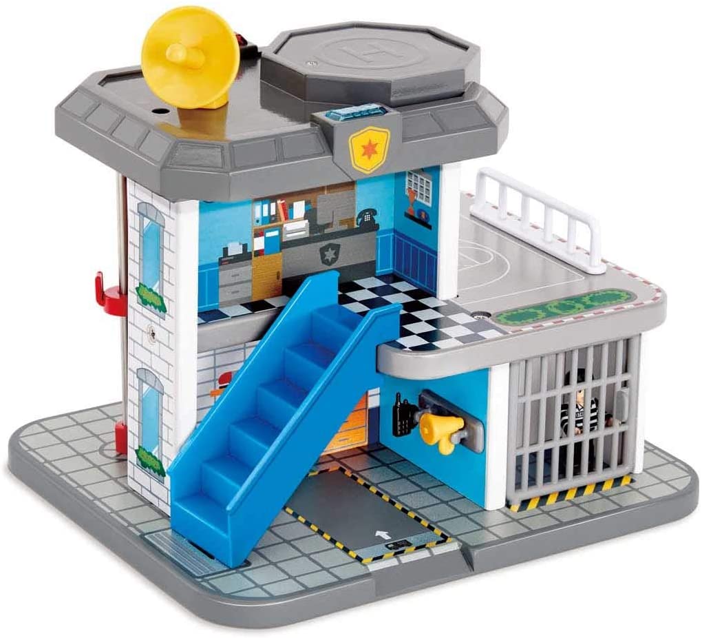 Hape Emergency Services HQ | 2-in-1 Police and Fire Station Complete Play Set with Vehicles and Action Figures Multicolor, L: 33.9, W: 9.1, H: 31.5 inch