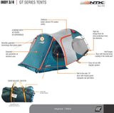 NTK Indy GT 3 to 4 Person 12 by 7 Foot Sport Camping Tent 100% Waterproof 2500mm