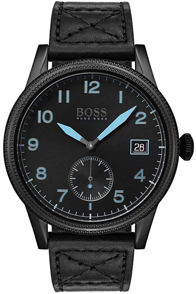 Hugo Boss Legacy Stainless Steel Black Sunray Dial Leather Strap Men's Watch