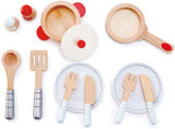 Hape Cook & Serve Set | 13 Piece Wooden Pretend Play Cooking Set with Accessories