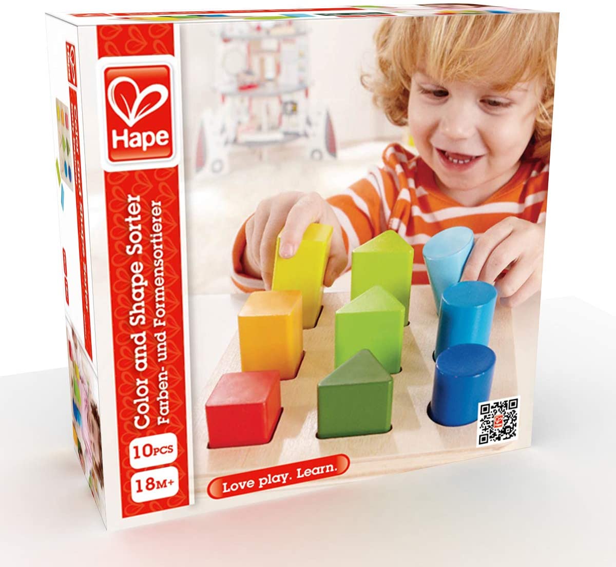 (OPEN BOX)  Hape Color and Shape Wooden Block Sorter Game For Toddlers