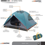 NTK Cherokee GT 2 to 3 Person 7 x 5 Foot Sport Camping Dome Tent 100% Waterproof