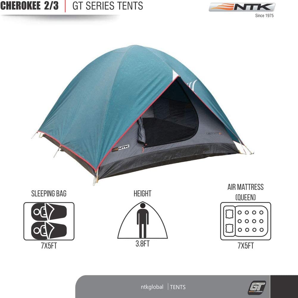 NTK Cherokee GT 2 to 3 Person 7 x 5 Foot Sport Camping Dome Tent 100% Waterproof