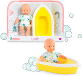(OPEN BOX) Corolle Mini 8" Baby Bath Doll and Boat Set - Frog Pattern on Clothing, Safe for Water Play in Bath, Tub, Pool, for Ages 18 Months and Up,9000120250