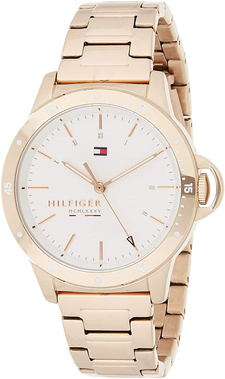 Tommy Hilfiger Women's Stainless Steel Quartz Watch with Carnation Gold Strap, 17 (Model: 1782024)