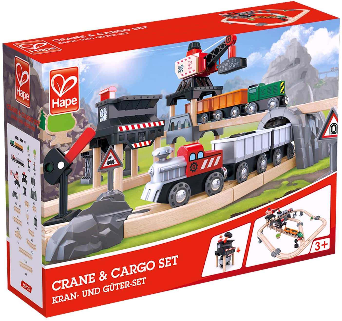 Hape Crane and Cargo Train Set  Wooden Railway Toy Set with