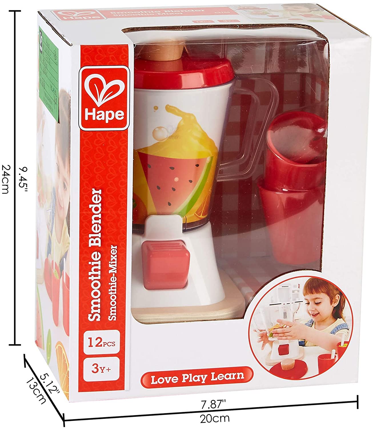 Hape Smoothie Blender | Multicolor Kitchen Smoothie Machine Play Set Complete with Cups & Straws, 9.44 Inch