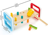 (OPEN BOX)  Hape Rainbow Pounder| Pounding Bench Wooden Toy with Hammer Blue, Red, Orange, Green, Yellow, Wood, L: 9.1, W: 4, H: 4.2 inch