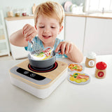 Hape Fun Fan Fryer | Wooden Tabletop Stove with Fan, Kitchen Playset for Preschoolers, Includes Salt and Pepper Shakers, Six Recipes and More, (Model: E3164), L: 6.9, W: 2.8, H: 6.9 inch
