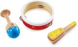 Hape Junior Percussion Set | 3 Piece Wooden Percussion Instrument Set for Toddlers, E0615