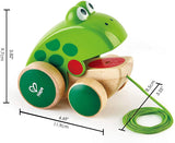 Hape Frog Pull-Along | Wooden Frog Fly Eating Pull Toddler Toy, Green, L: 4.7, W: 3.8, H: 3.3 inch