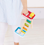 (OPEN BOX)  Hape Rainbow Pounder| Pounding Bench Wooden Toy with Hammer Blue, Red, Orange, Green, Yellow, Wood, L: 9.1, W: 4, H: 4.2 inch